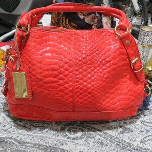 Gianni Bini Vibrant Red Croc embossed leather handbag satchel purse tote